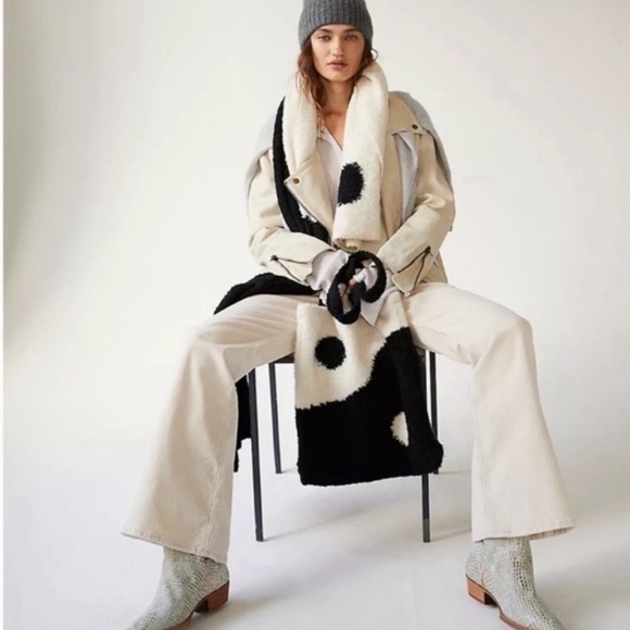 Free People Carry On Yin Yang Fuzzy Tote Bag in Black & White - Picture 2 of 6